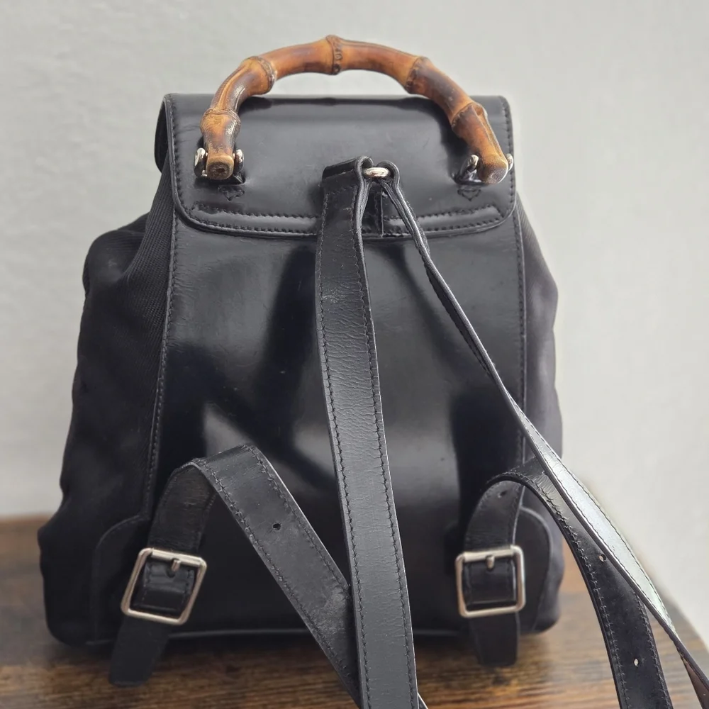 Gucci Vintage Bamboo Leather and Nylon Mini Backpack - Picture 5 of 15